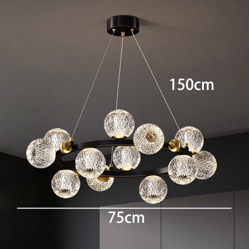 Chandelier with dimensions labeled on a dark background