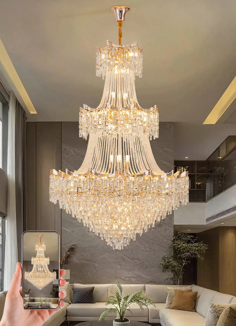 Luxurious chandelier in a modern living room setting