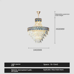 Gold Tiered Crystal Cascading Pendant Light with Blue Accents