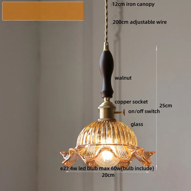 Pendant light with labeled parts on a neutral background
