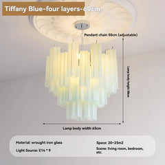 Tiered Glass Rod Chandelier with Chrome Finish and Frosted Tubes