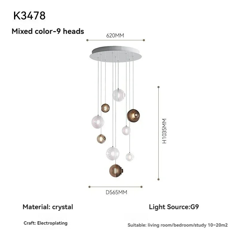 Pendant light fixture with dimensions and specifications on a white background