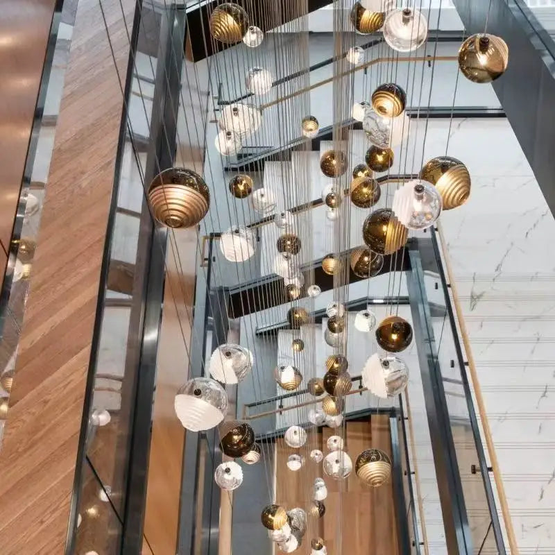 Chandelier with spherical lights in a modern indoor setting