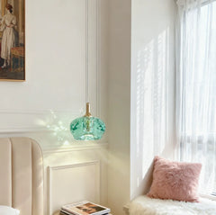 Faceted Crystal Pendant Light with Gold Metal Accents