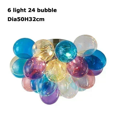 Colorful bubble light fixture with 6 lights on a white background