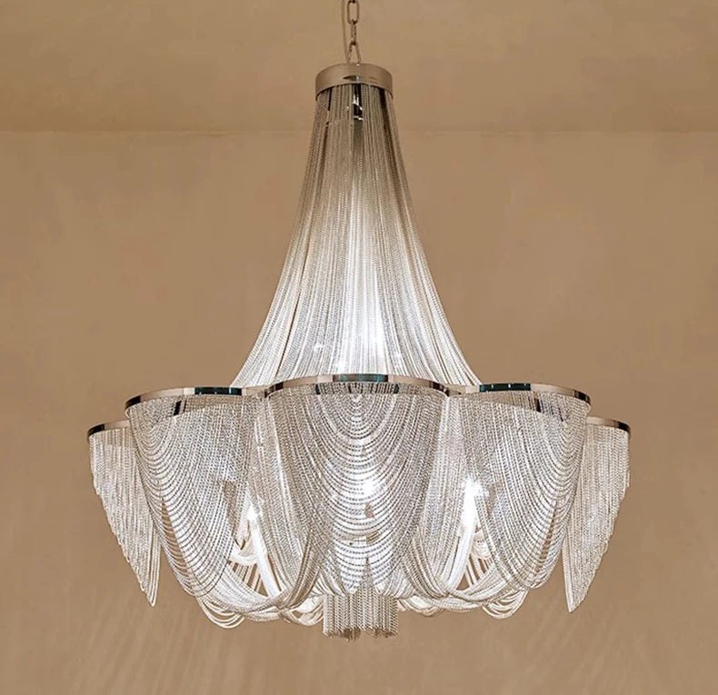 Chandelier with crystal beads on a beige background