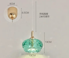 Faceted Crystal Pendant Light with Gold Metal Accents