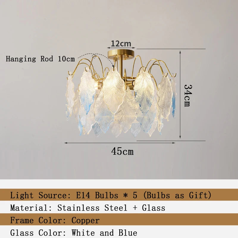 Ceiling light fixture with measurements and product details on a gray background