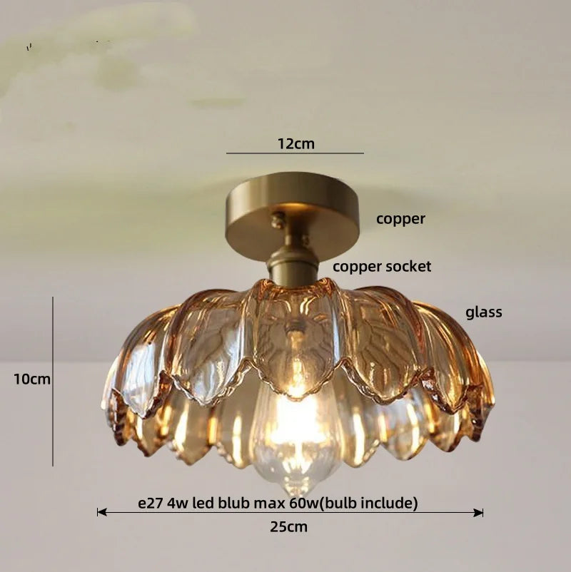 Ceiling light fixture with labeled parts and dimensions on a neutral background