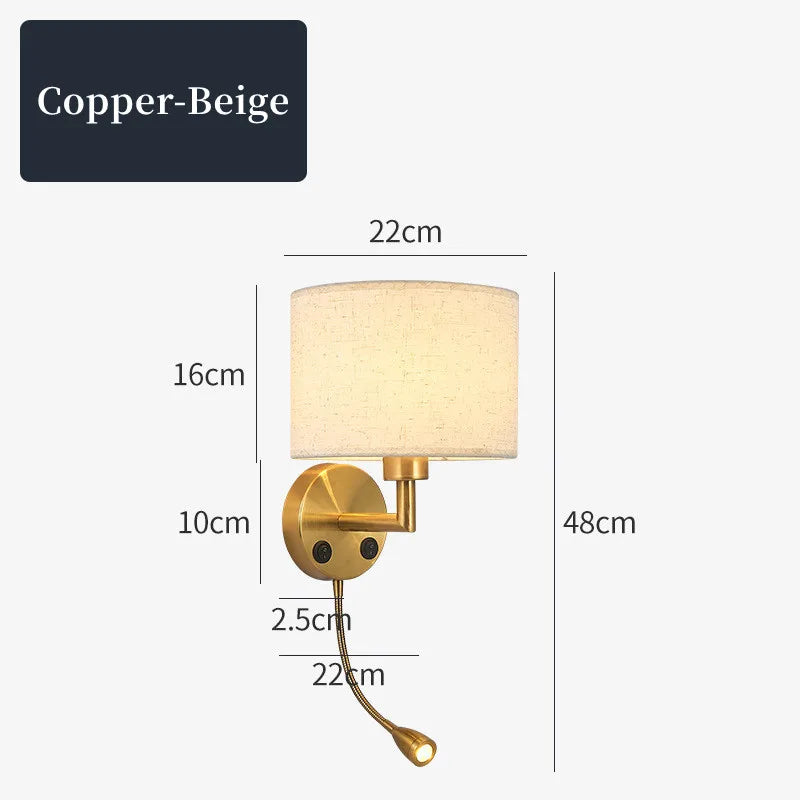 Wall lamp with dimensions labeled on a white background