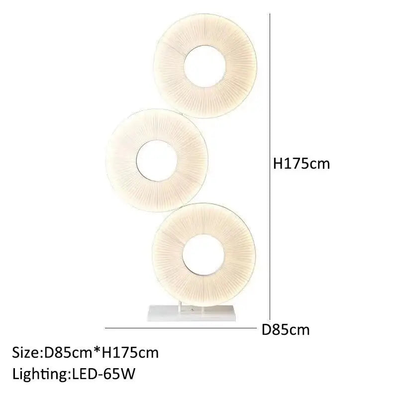 Decorative lamp with dimensions and LED lighting details on a white background