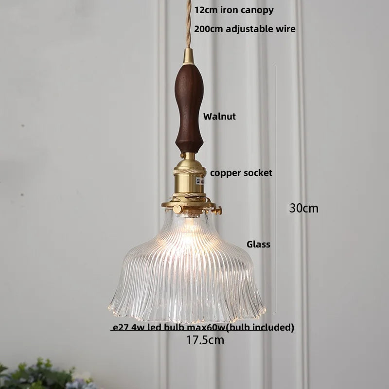 Pendant light with labeled parts and dimensions on a white background