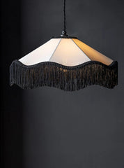 Fabric Fringe Pendant Light White Black Art Deco Style