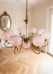 Gold Swirl Globe Pendant Light with Pink Glass Shades