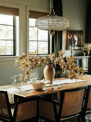 Ornate Gold Metal Crystal Orb Pendant Light Fixture