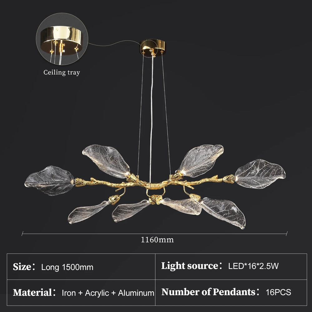 Chandelier with leaf design on a black background