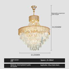 Gold Tiered Crystal Cascading Pendant Light with Blue Accents