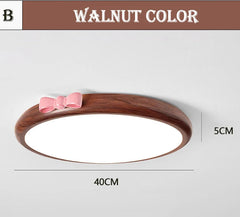 Round Wood Color Flush Mount Light with Pink Bow