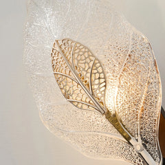 Gold Metal Leaf Wall Sconce with Frosted Glass Bell Shade Lighting