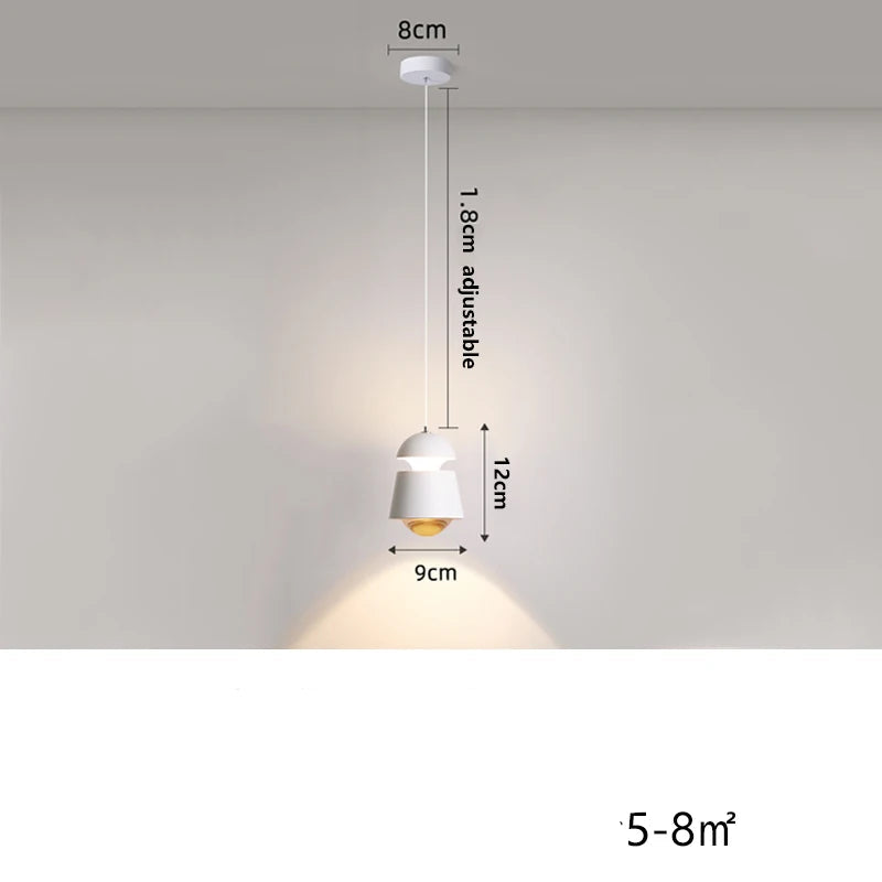 Pendant light with dimensions and specifications on a gray background