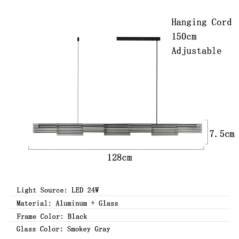 Measurement chart of a pendant light with dimensions and specifications.