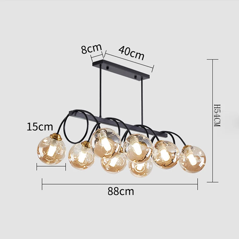 Chandelier with dimensions labeled on a white background