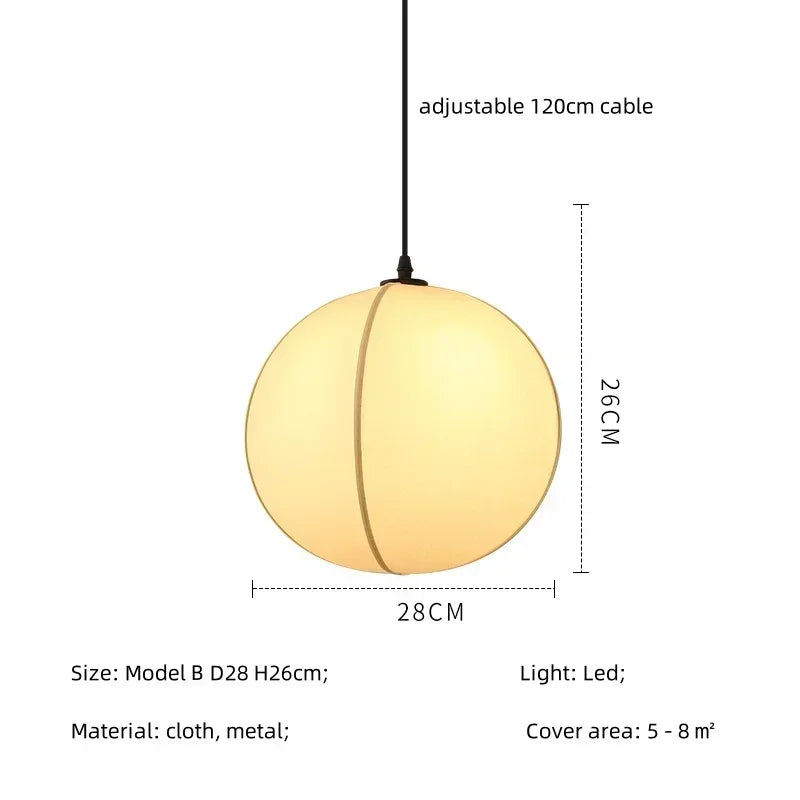 Pendant light with dimensions and specifications on a white background