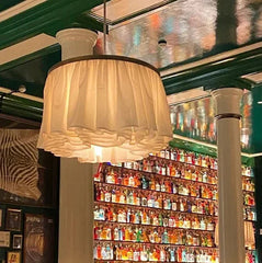 White Fabric Ruffled Pendant Light Hanging Fixture