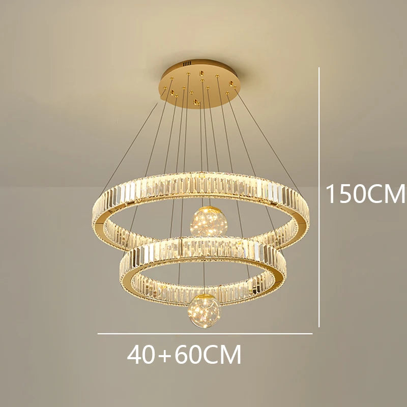 Chandelier with two circular designs on a neutral background