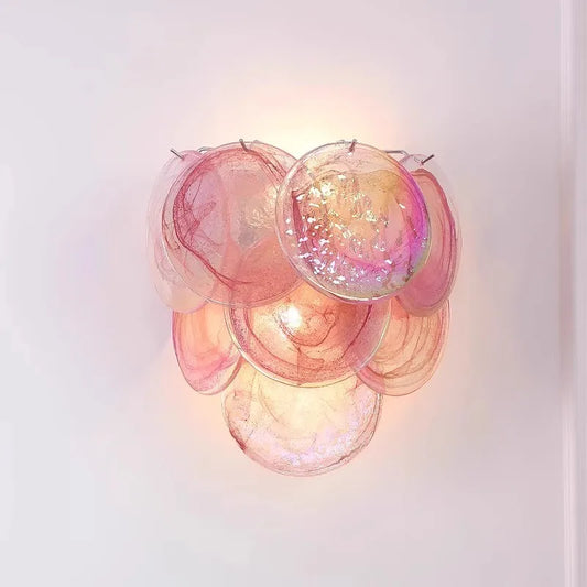 Pink glass multi-tier wall sconce with artistic design
