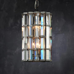 Silver framed pendant light with faceted crystals