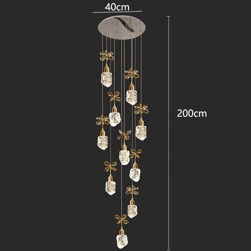 Chandelier with measurements on a black background