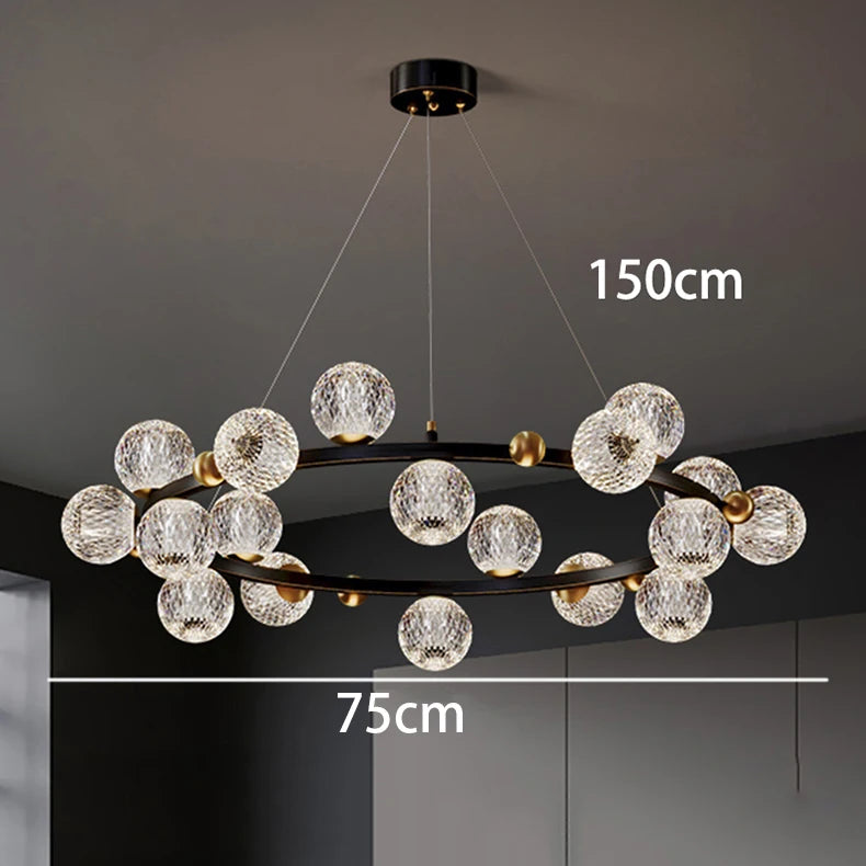 Chandelier with dimensions labeled on a dark background