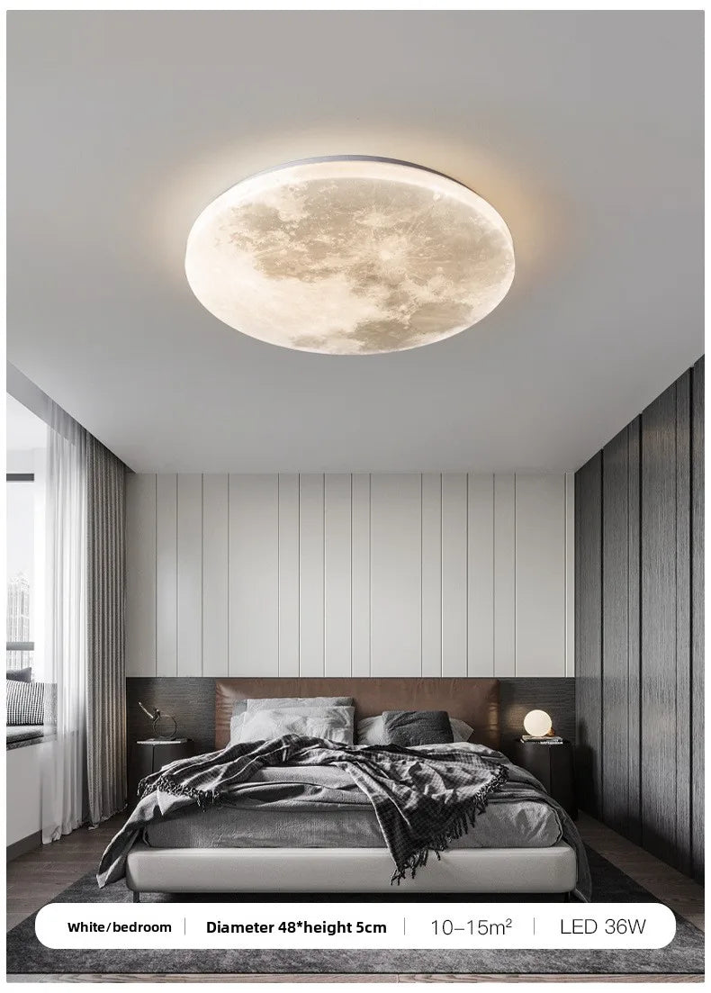 Ceiling light fixture in a bedroom setting with neutral tones