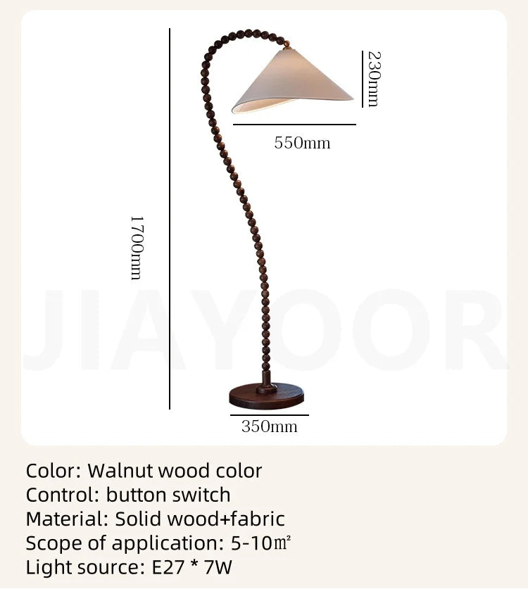 Floor lamp with measurements on a light beige background