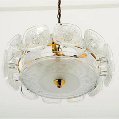 Green Glass Square Geometric Chandelier Art Deco Hanging Light Fixture