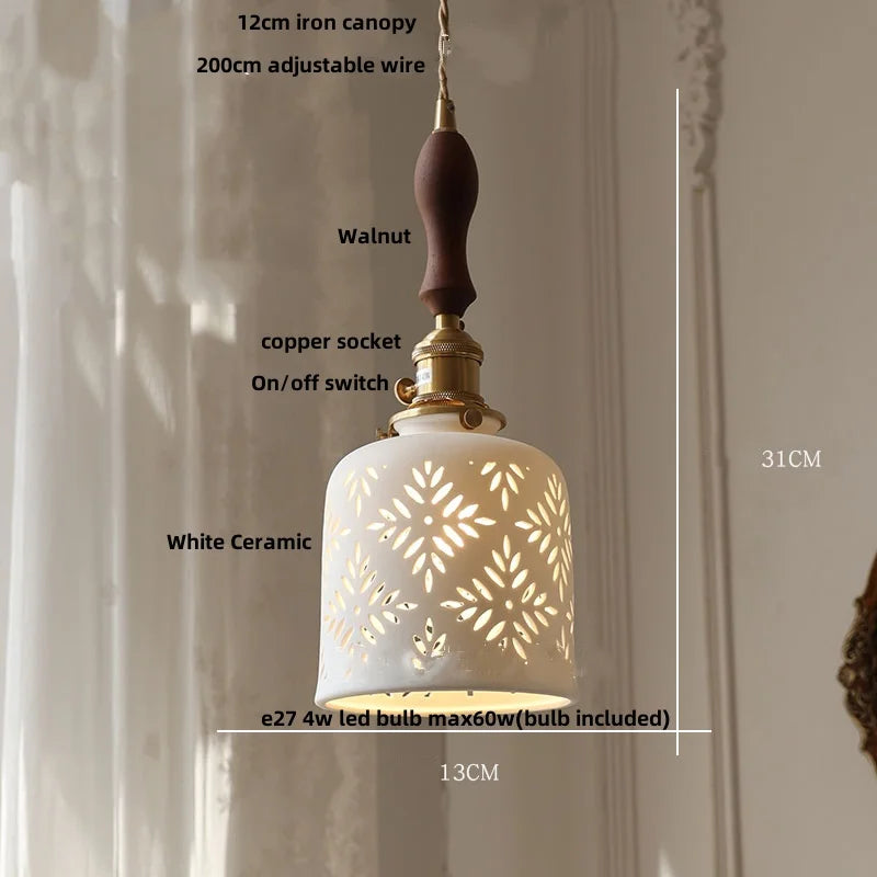 Pendant light with labeled parts and dimensions