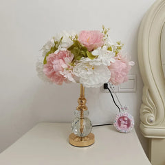 Gold Crystal Floral Table Lamp with Crystal Base
