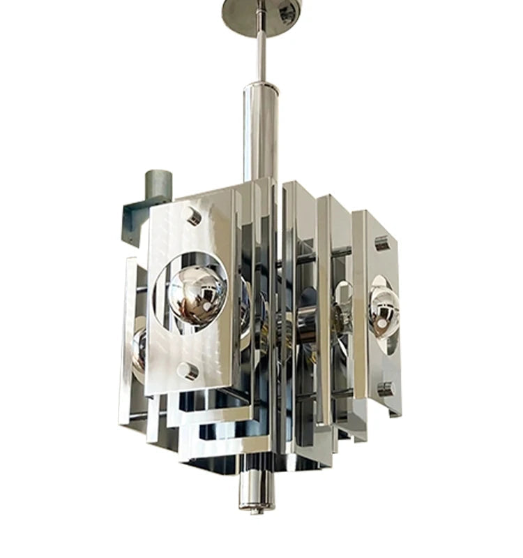 Modern chandelier with geometric design on a white background
