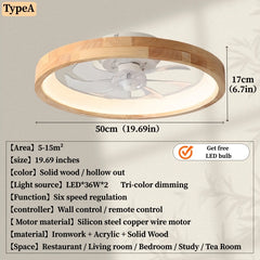 Nordic Minimalist Wood Ring LED Ceiling Fan Light with Remote Control