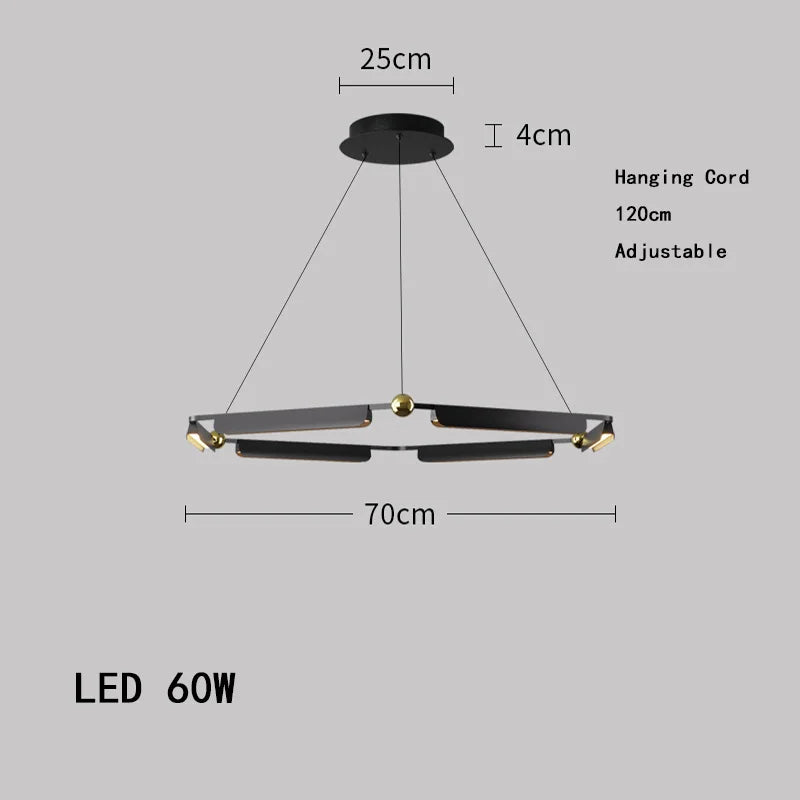 Black pendant light with dimensions and specifications on a gray background