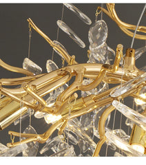 Crystal Branch Chandelier Gold and Silver Leaf Crystal Pendant Light