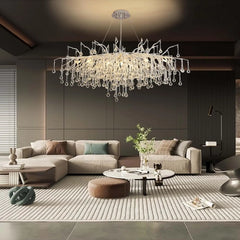 Modern Branch Crystal Chandelier with Teardrop Accents
