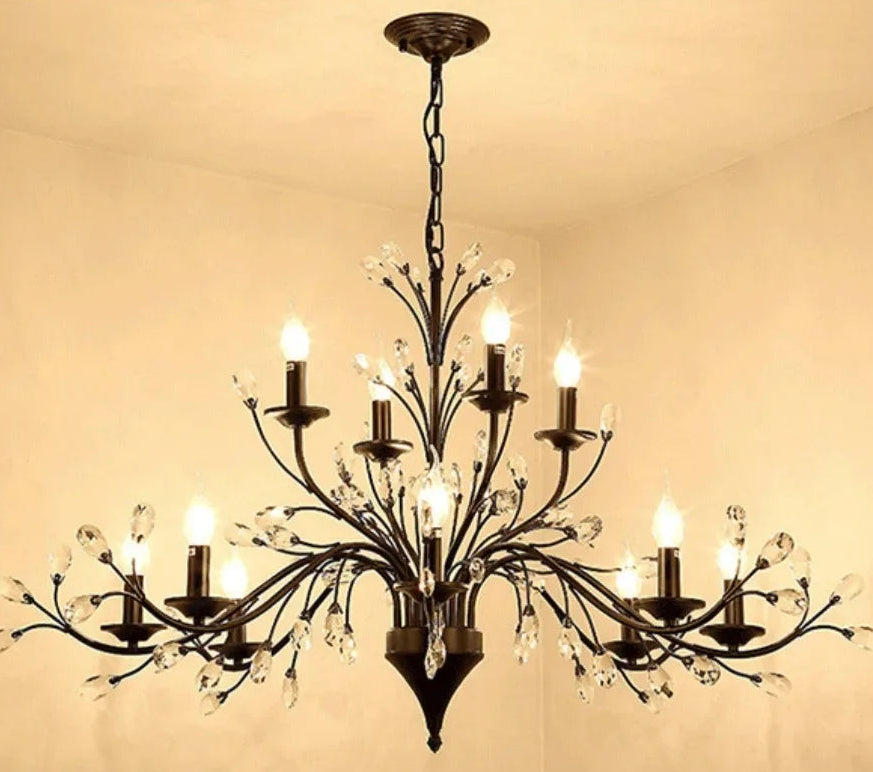 Decorative chandelier with multiple lights on a beige background