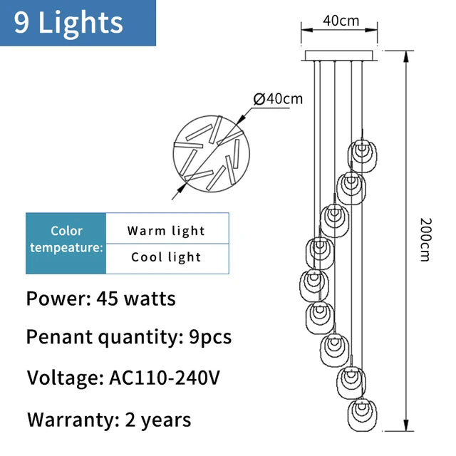 Technical drawing of a chandelier with dimensions and specifications.