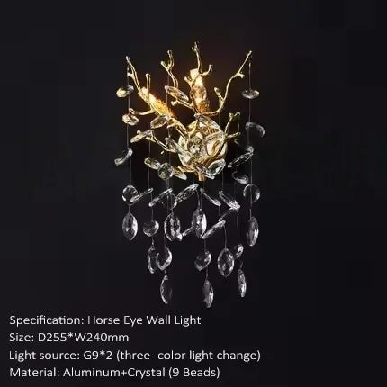 Decorative wall light with crystal elements on a black background