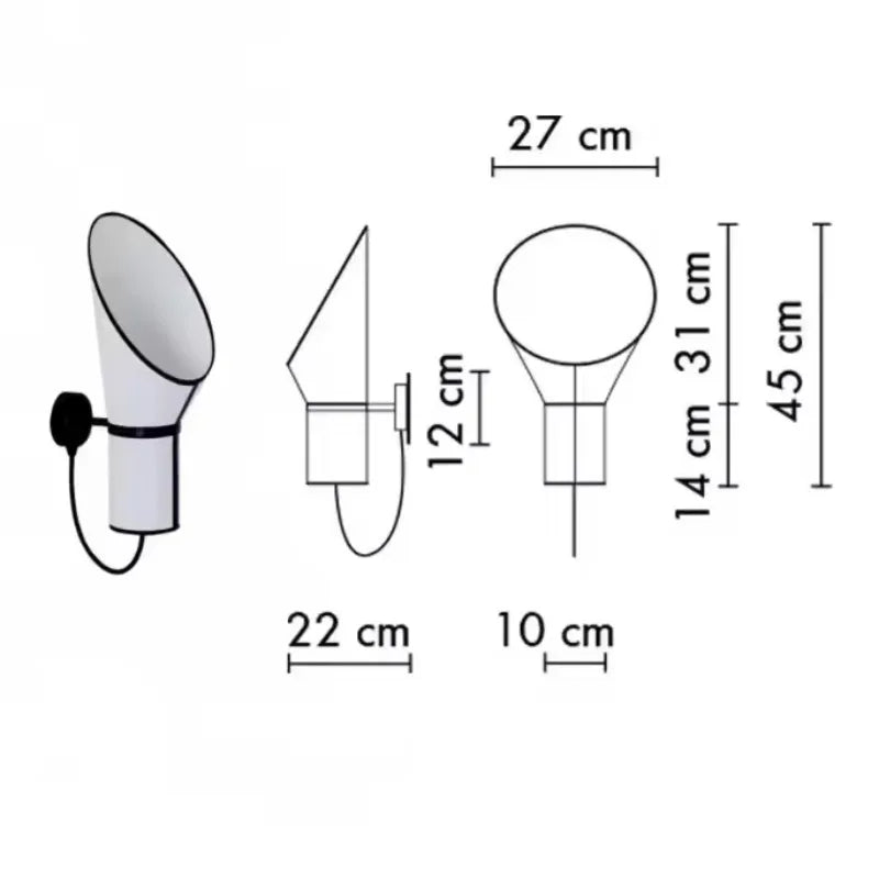 Measurement chart of a wall-mounted light fixture with dimensions in centimeters.