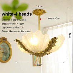 Gold Leaf Seashell Pendant Light with Fluted Pink Frosted Glass Shade