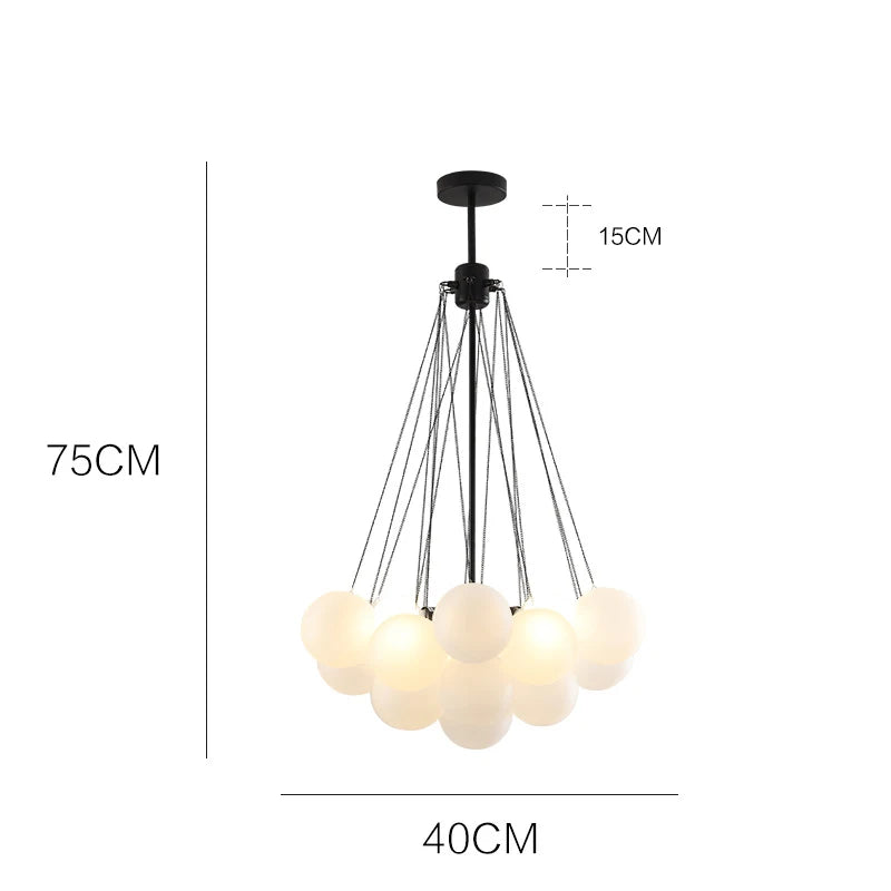 Chandelier with dimensions labeled on a white background