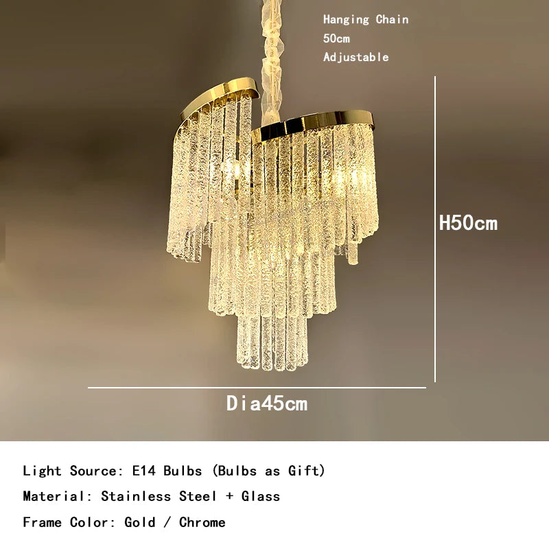 Chandelier with dimensions and specifications on a dark background